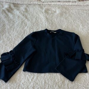 Solitaire Navy Long Sleeve Top with Ruffle Accents